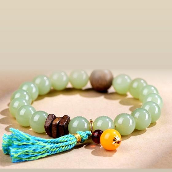 Mountain Dew Bracelet — Hetian Jade & Agarwood Guofeng Design