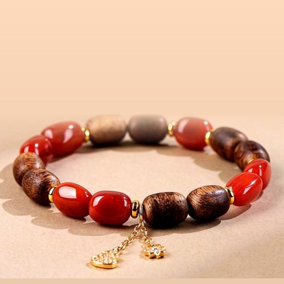 Joyful Companion Bracelet — Red Agate & Agarwood Blessing Design